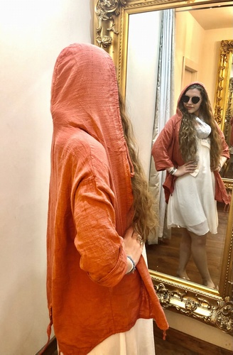 Linen Mix Hooded Jacket Salmon