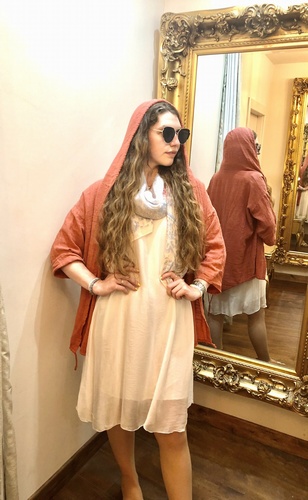 Linen Mix Hooded Jacket Salmon