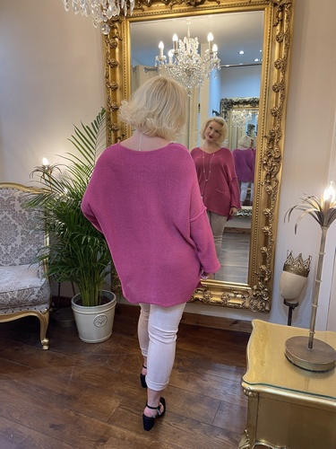 Designer Inspired Asymmetrical Knit Cerise