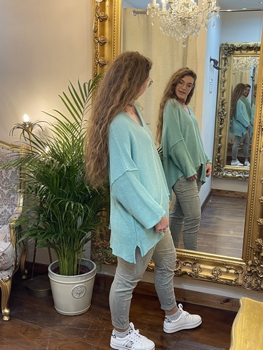 Designer Inspired Asymmetrical Knit Aqua
