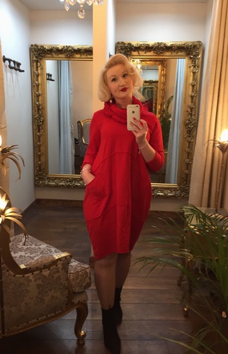Cowl scarf tunic dress red