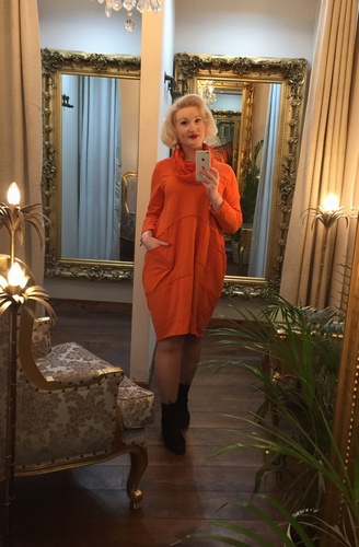 Cowl scarf tunic dress orange