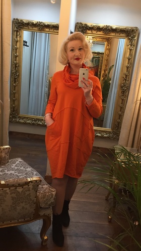 Cowl scarf tunic dress orange