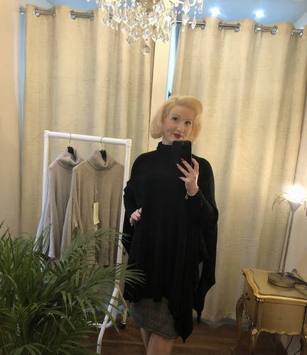 Designer Inspired Polo Batwing Knit Black