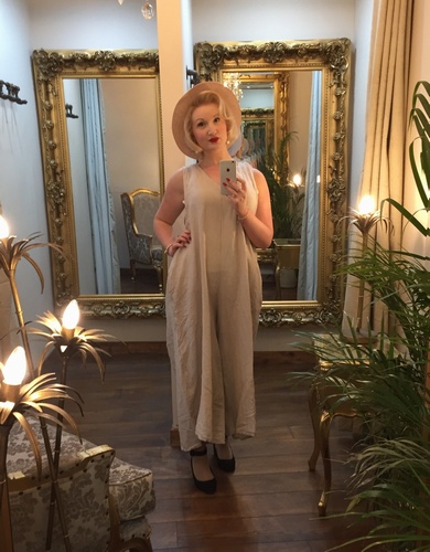 Pure Linen Jumpsuit Beige