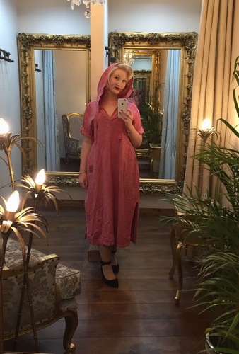Hooded Linen Dress Salmon
