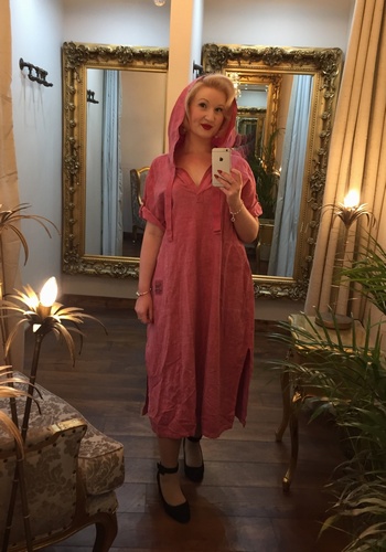 Hooded Linen Dress Salmon
