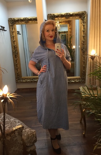 Hooded Linen Dress Blue