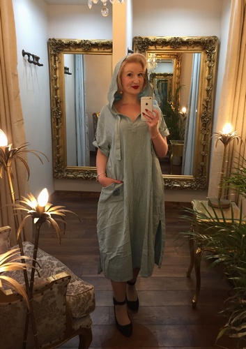 Hooded Linen Dress Mint