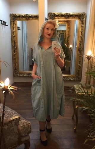 Hooded Linen Dress Mint