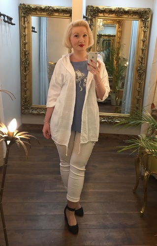Long Linen Hooded Jacket White