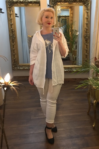 Long Linen Hooded Jacket White