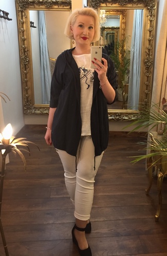Long Linen Hooded Jacket Navy