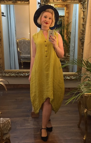 Pure Linen Dress Mustard