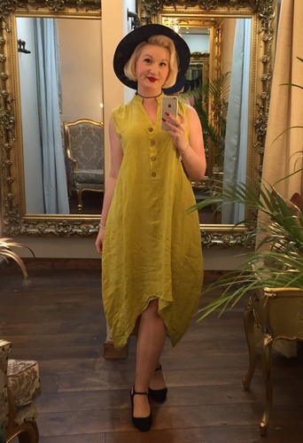 Pure Linen Dress Mustard
