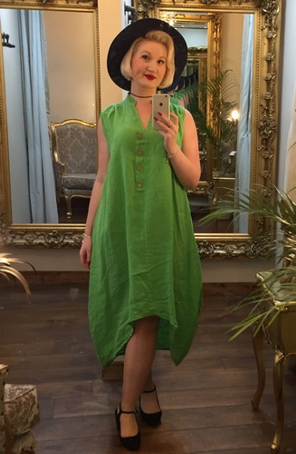 Pure Linen Dress Green