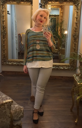 Stripe Necklace Top Green
