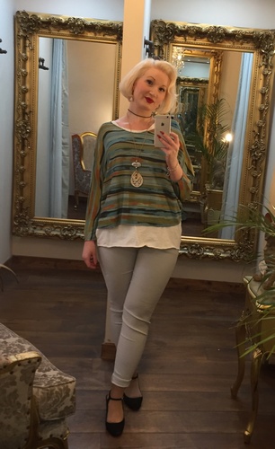 Stripe Necklace Top Green