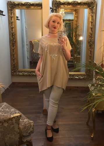 Sequin Heart Tunic Beige