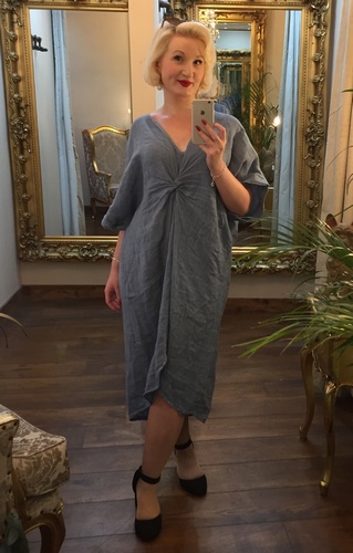 Tie Front Linen Dress Blue