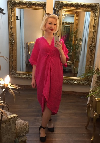 Tie Front Linen Dress Cerise