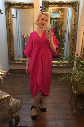 Tie Front Linen Dress Cerise