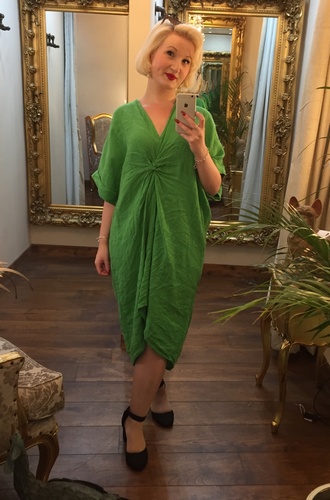Tie Front Linen Dress Green