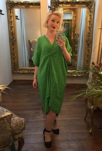 Tie Front Linen Dress Green