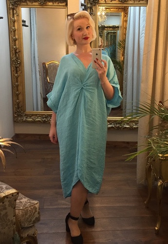 Tie Front Linen Dress Aqua