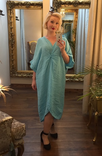Tie Front Linen Dress Aqua