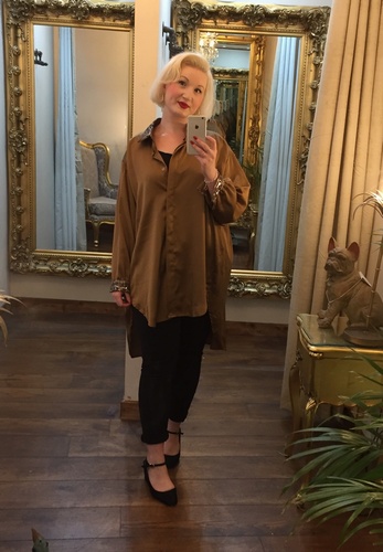 Glitter Collar Shirt Caramel