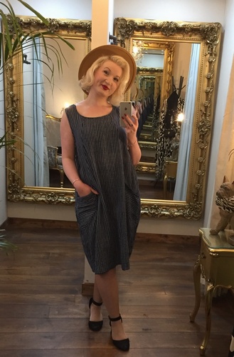 Cheesecloth Dress Navy&Grey