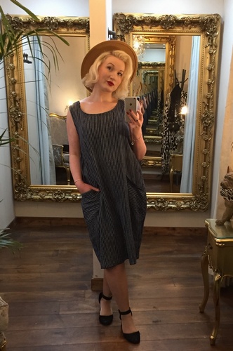 Cheesecloth Dress Navy&Grey