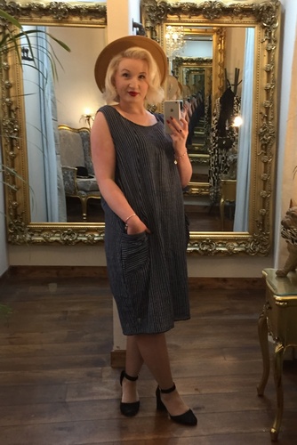 Cheesecloth Dress Navy&Grey