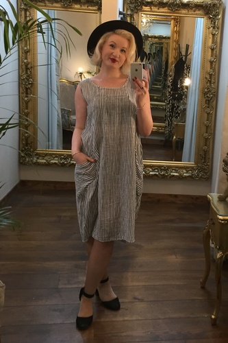 Cheesecloth Dress White&Navy