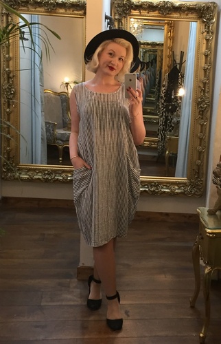 Cheesecloth Dress White&Navy