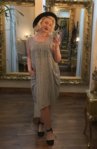 Cheesecloth Dress White&Navy