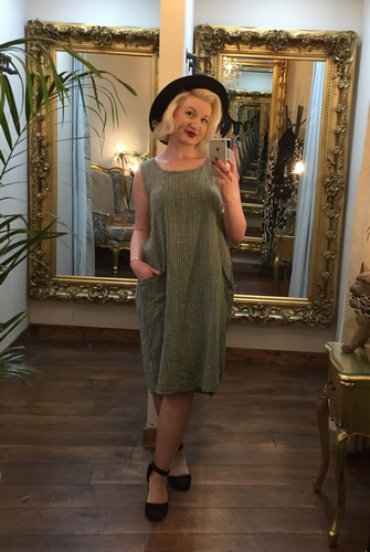 Chessecloth Dress Khaki&White
