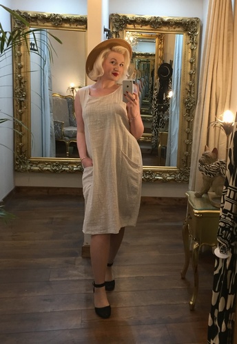 Cheesecloth Dress Beige&White