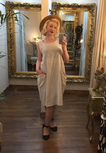 Cheesecloth Dress Beige&White