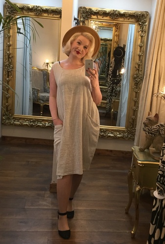 Cheesecloth Dress Beige&White