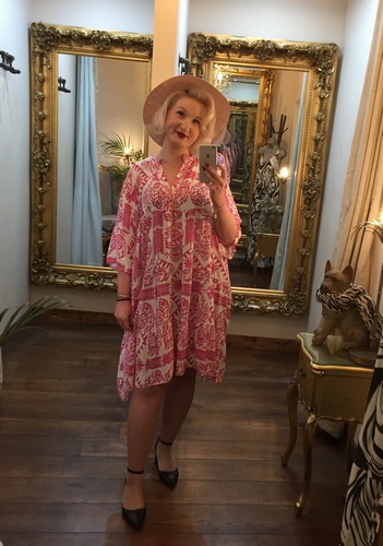 Print Tunic Dress Cerise