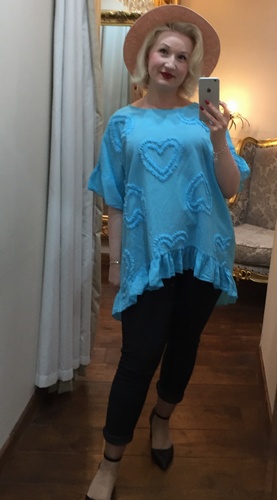 RG Heart Button Tunic Aqua Blue