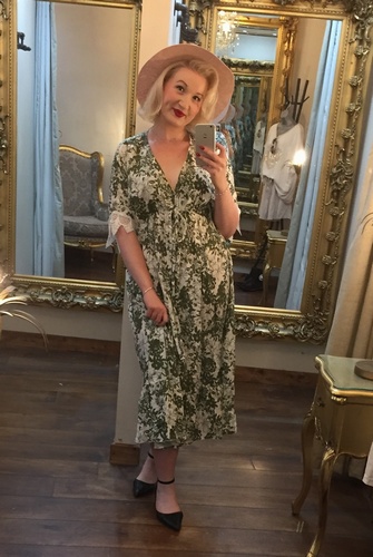Flower Print Dress Olive Green