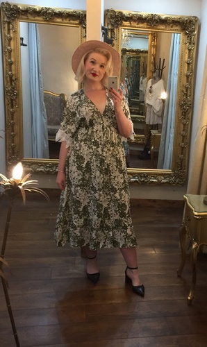 Flower Print Dress Olive Green