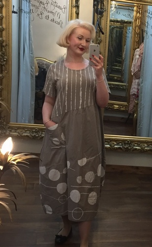 Lin Print Dress Beige