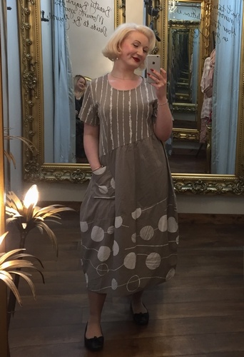 Lin Print Dress Beige