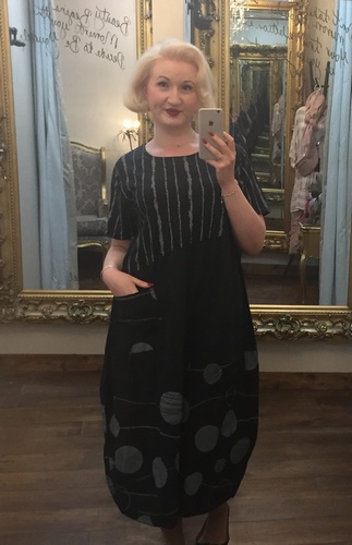 Lin Print Dress Black