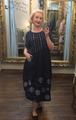 Lin Print Dress Navy