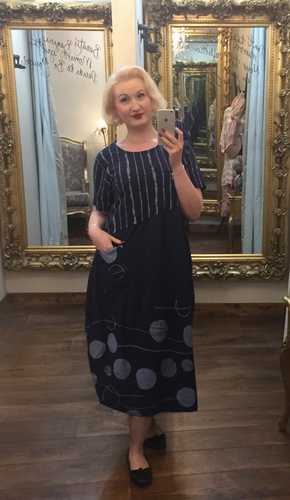 Lin Print Dress Navy